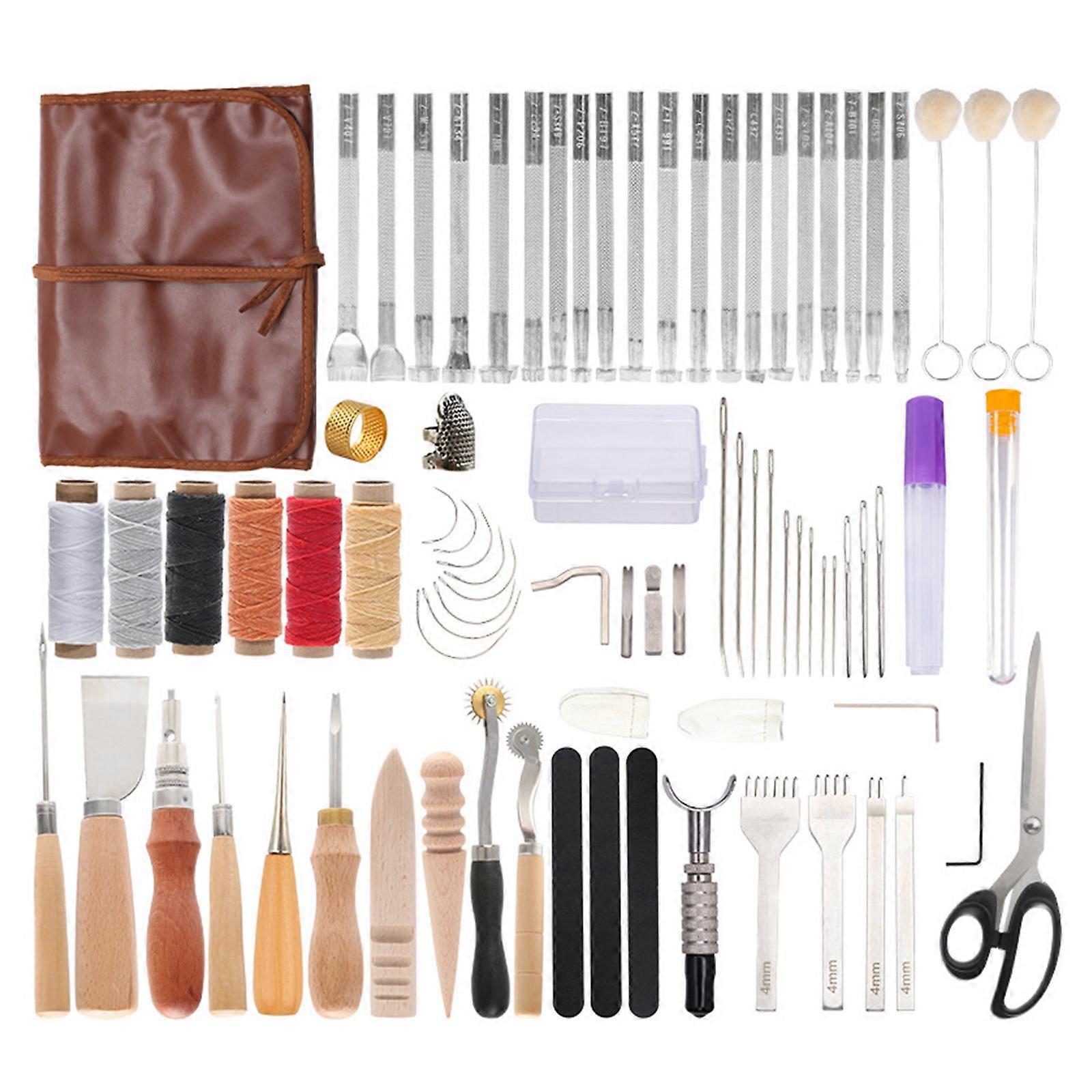 Leather Craft Repair Tool Set Leather Working Tool Leather Craft Tools Hand Stitching Tool Set with Thread Groover Awls Multicolor