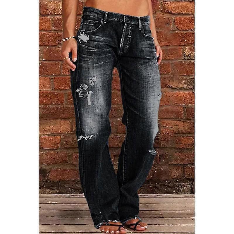 Women's Solid Color High Waist Plus Size Ripped Jeans