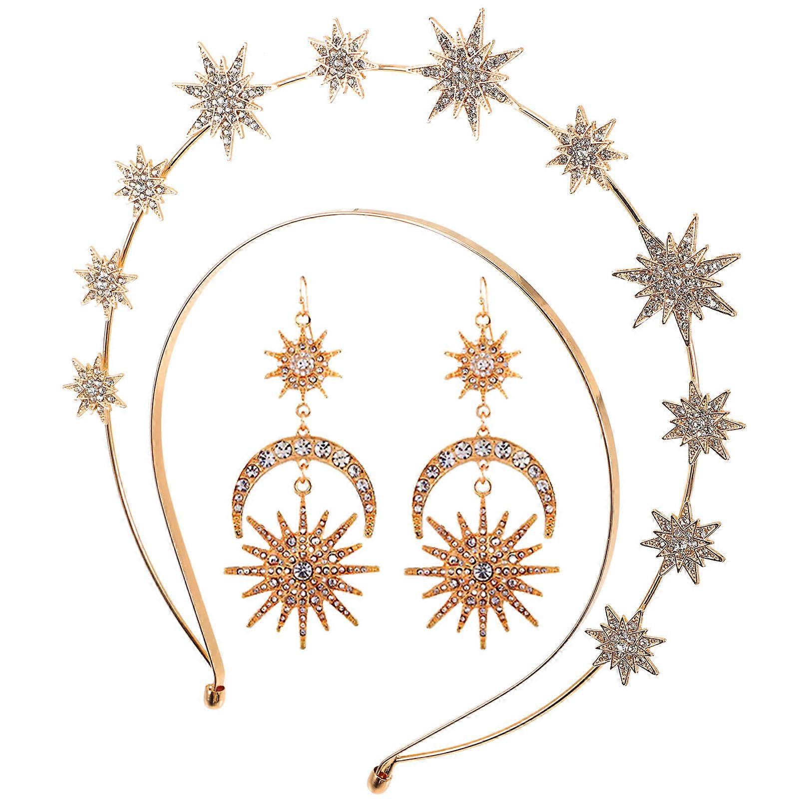 Golden Alloy Hairband with Moon and Sun Design for Decor Use Lightweight and Durable 3 Pcs