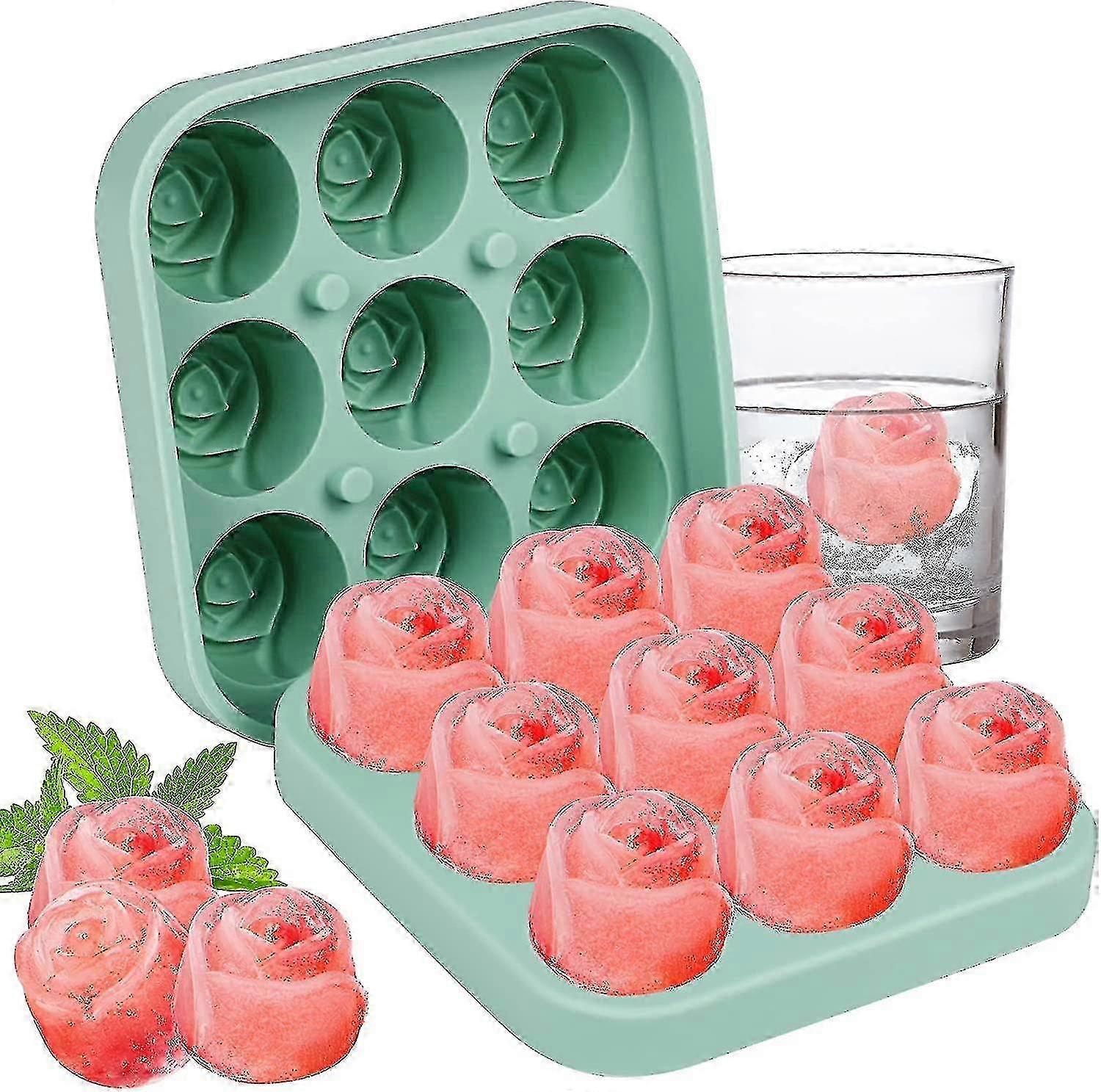 Silicone Ice Cube Tray With Lid 9-cavity Rosette Ice Cube Molds (green) Edition 0724