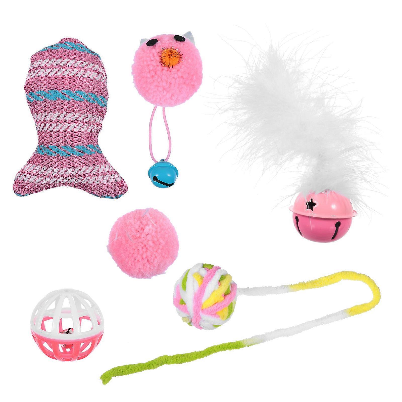 Interactive Plush Cat Toy in Assorted Colors for Pet Playing with Healthy Exercise 6pcs