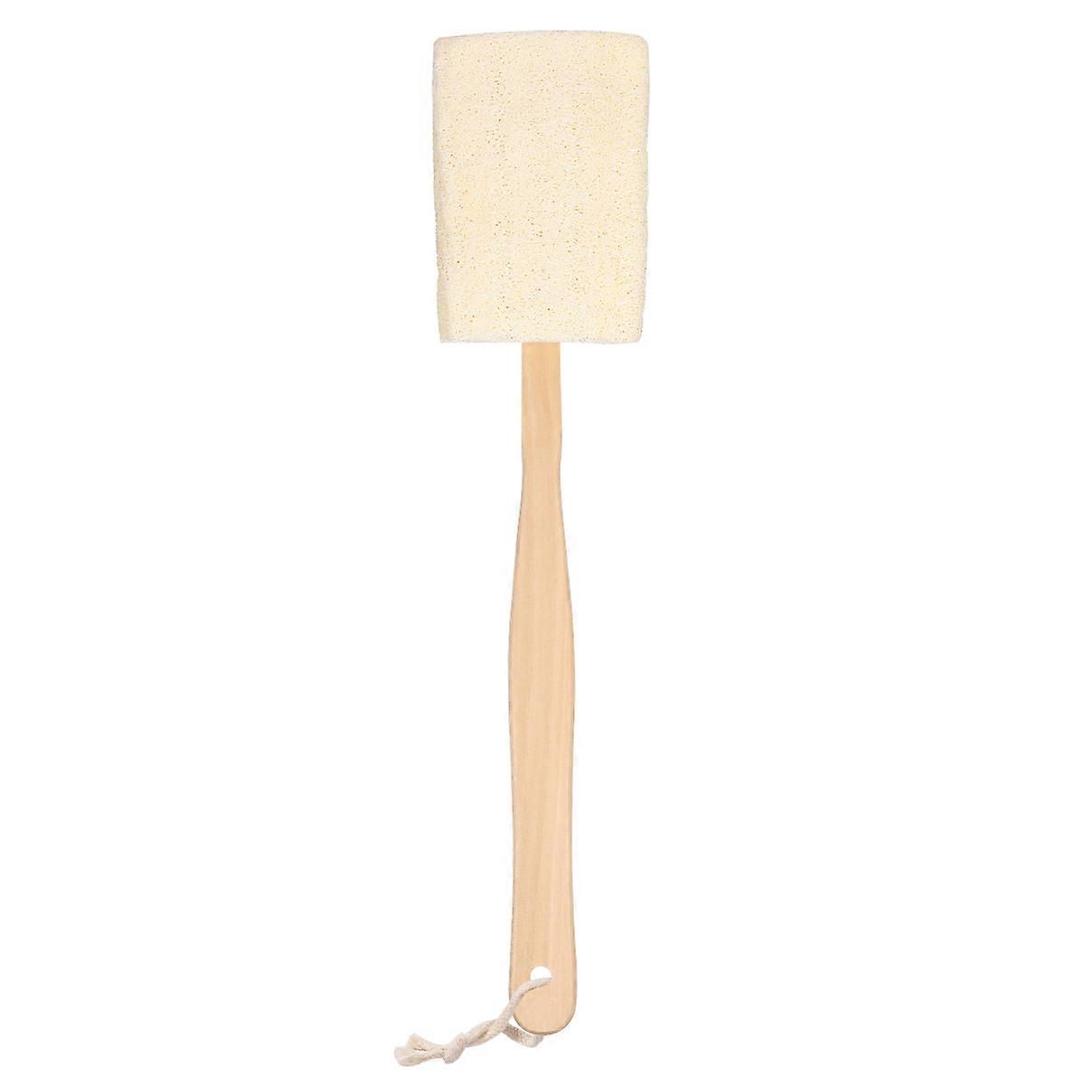 Natural Loofah Exfoliating Bath Brush with Long Wooden Handle for Adult Bathing Light Brown
