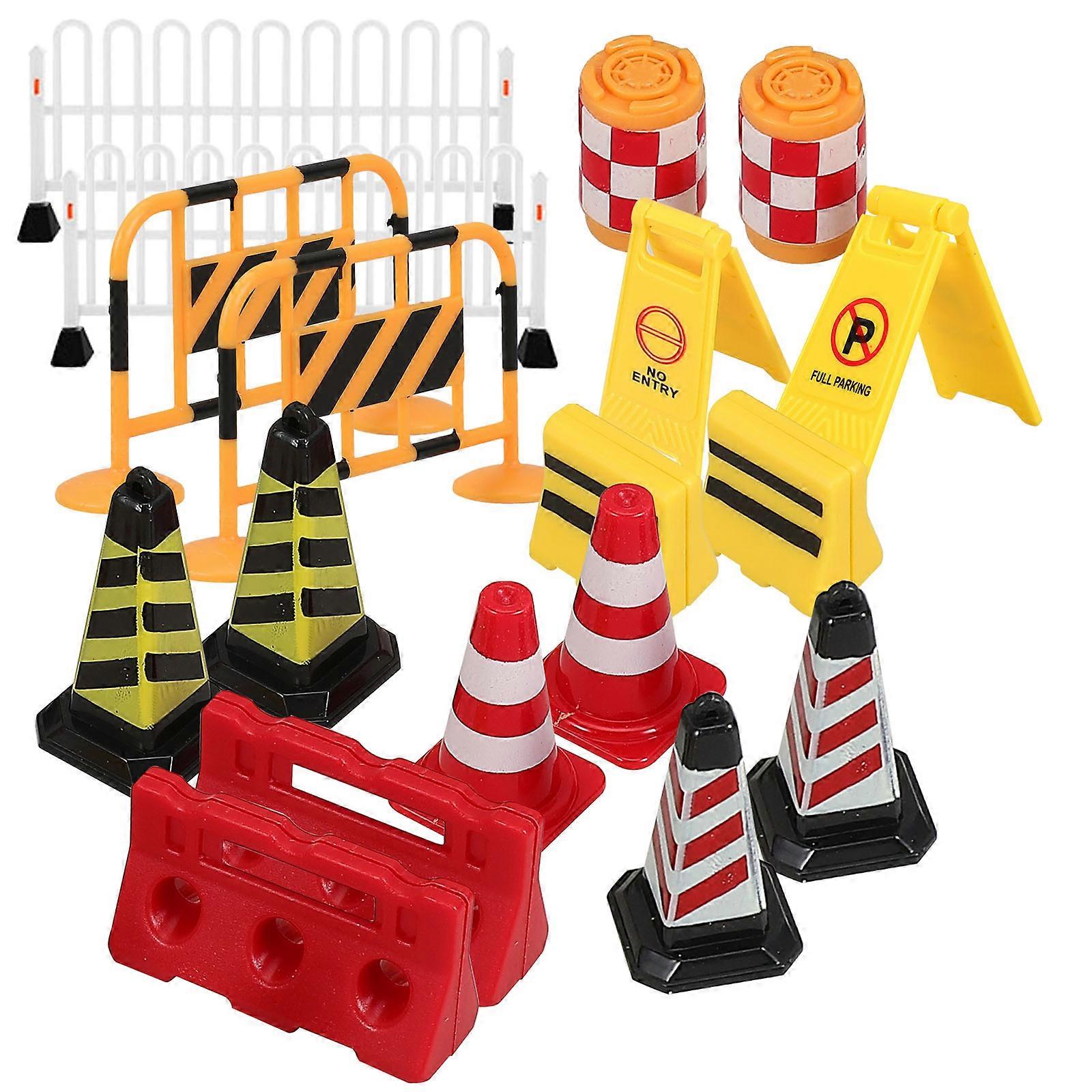 18pcs Mini Traffic Signs Set, Realistic Road Barricade Models for Educational Street Roadblocks, Classroom Teaching & Sand Table Play, Promotes