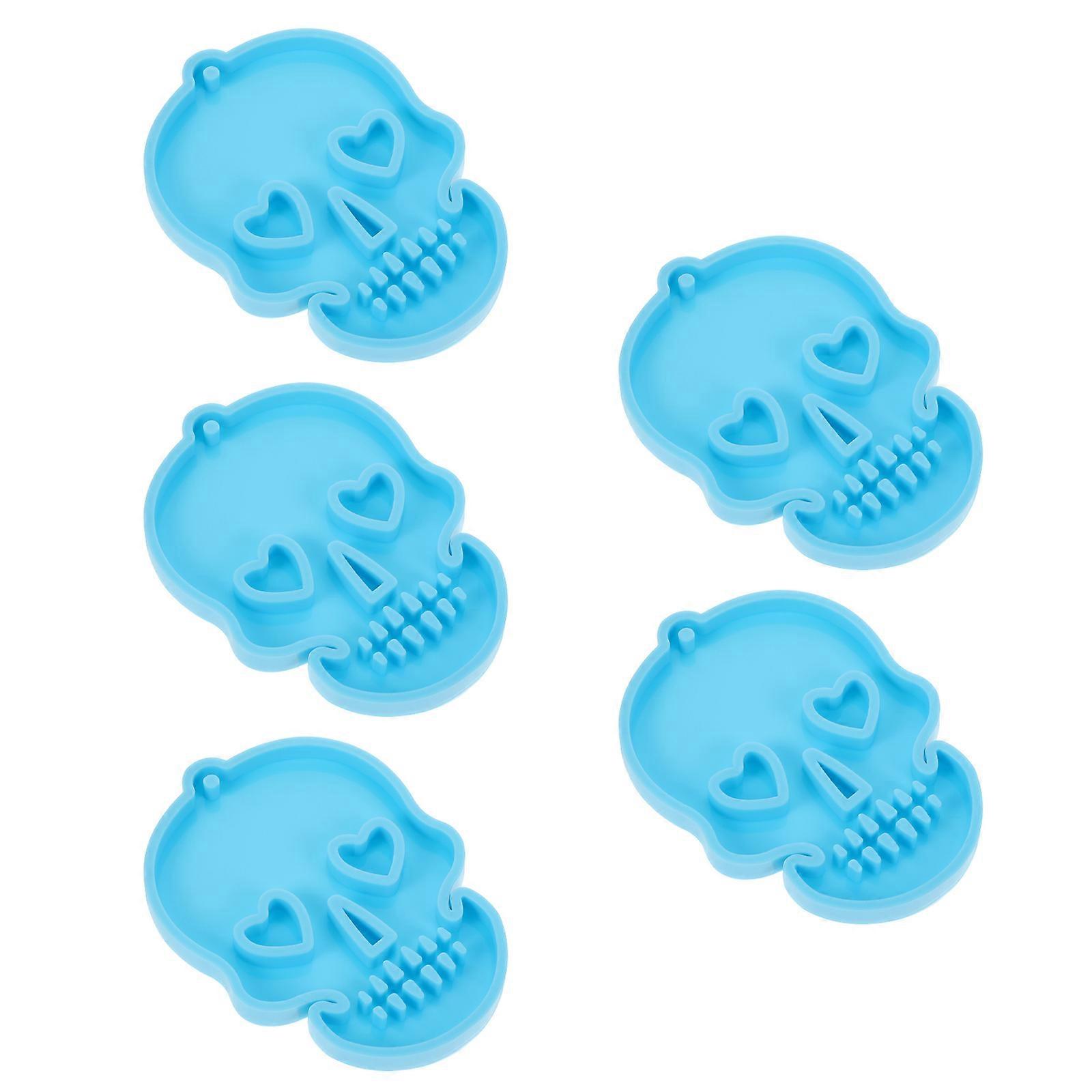 Skull Shape Silicone Key Chain Mold 5pcs Set DIY Epoxy Resin Pendant Casting Kit for Custom Keyrings with Glitter & Dried Flowers