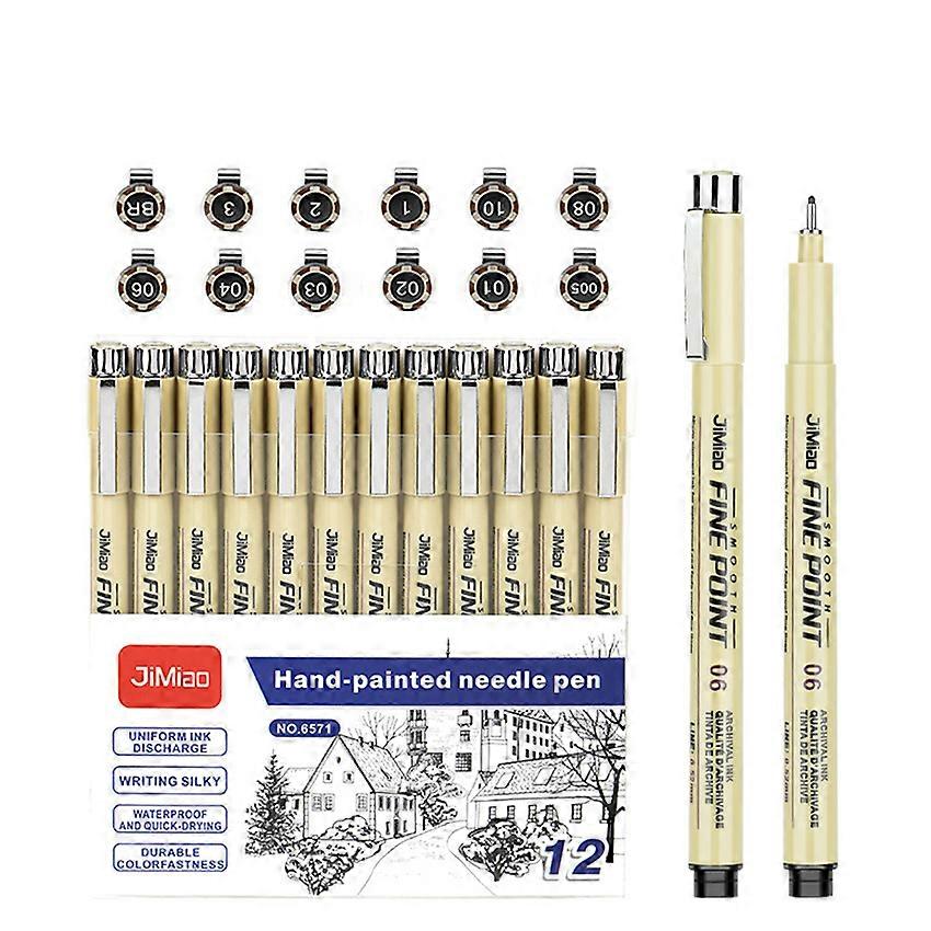 Needle Pen Waterproof Outline Pen Set Artistic Hand-drawn Architectural Design Drawing Pen (Set of 12)