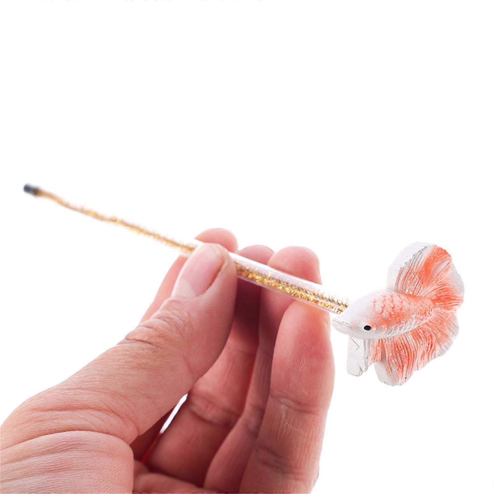 Fishtanks Decorations Betta Fish Tail Training Wand Realistic Resin Betta Stick For Active Aquariums Ornament Yellow