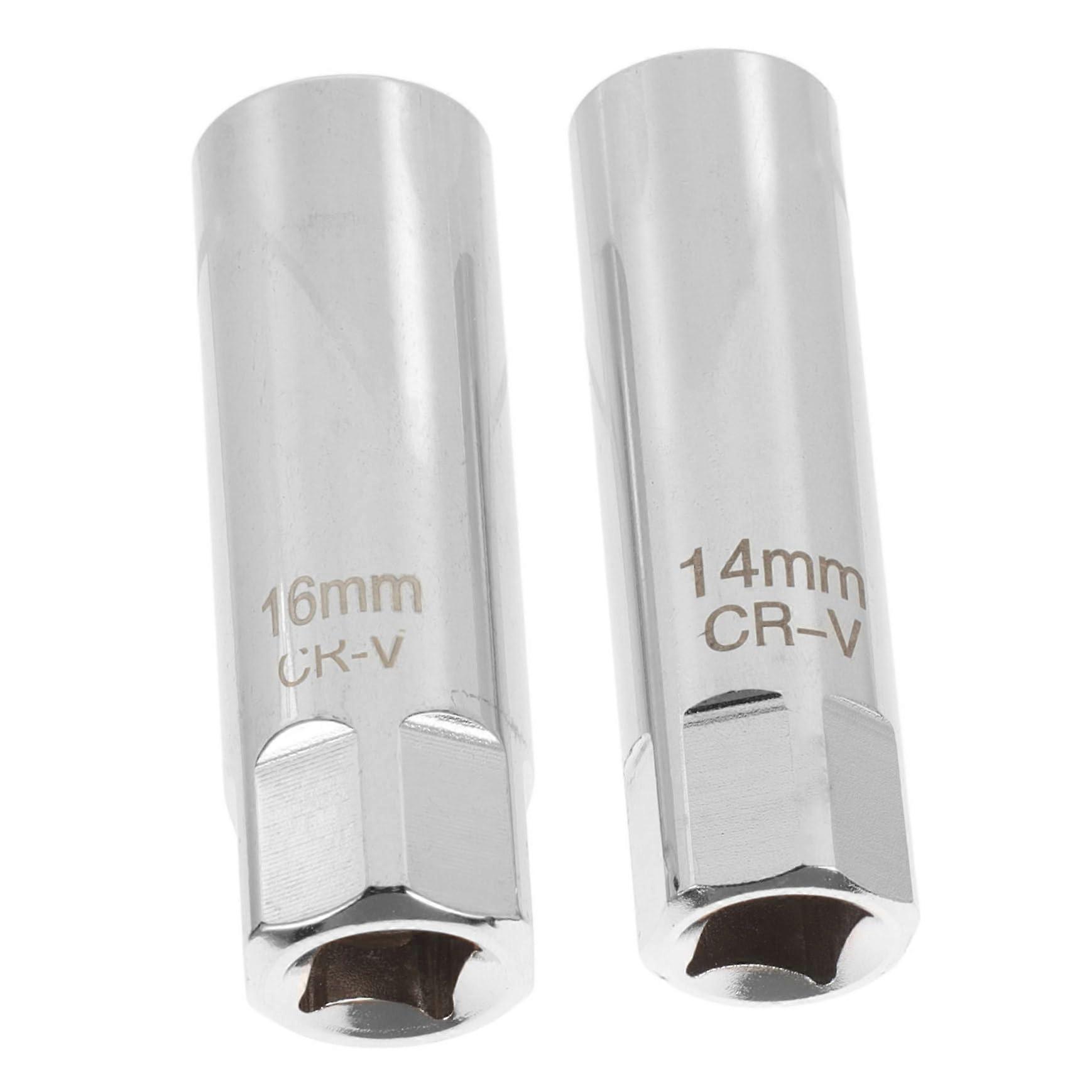 2 Piece Spark Plug Tool Chrome Vanadium Steel Magnetic Spark Plug 14 mm Magnetic Silver Tool for Removing Spark Plugs