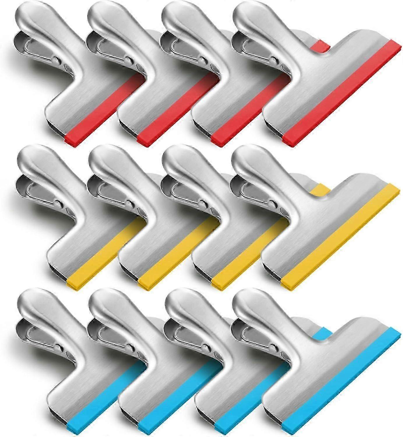 2025 Latest Model 12 Pack Stainless Steel Chip Bag Clips Covered with Silicone - NO More Sharp