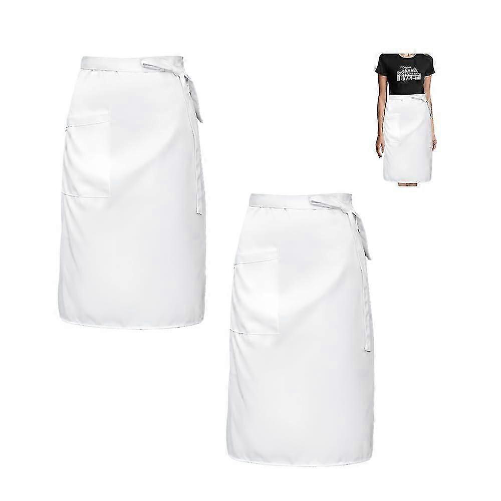 Pack of 2 Waiter's Aprons, White, Front Tie, Bistro Apron with Pocket