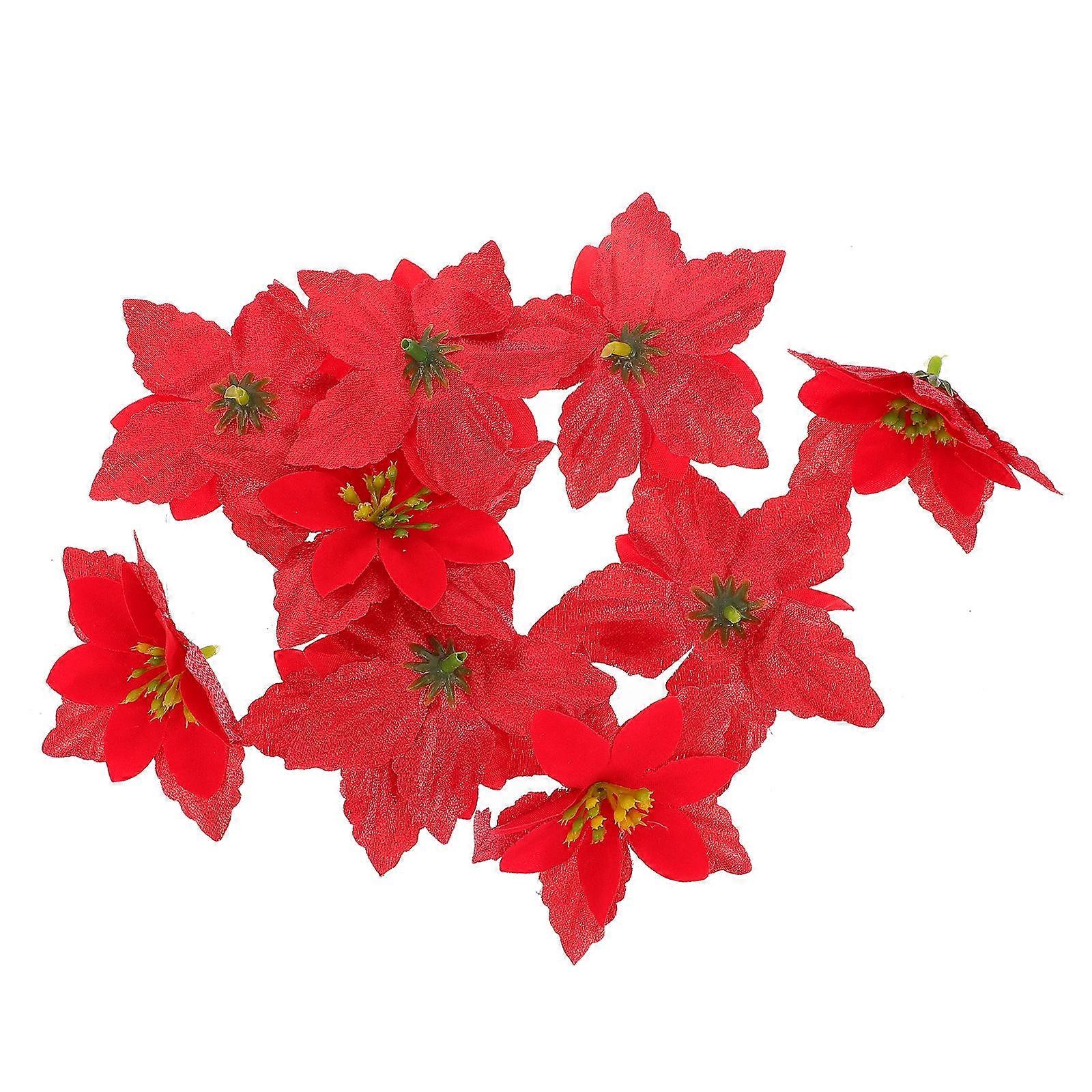 10Pcs Faux Flowers Party Decoration Red Decorative Accessories Perfect For Christmas Atmosphere Creation