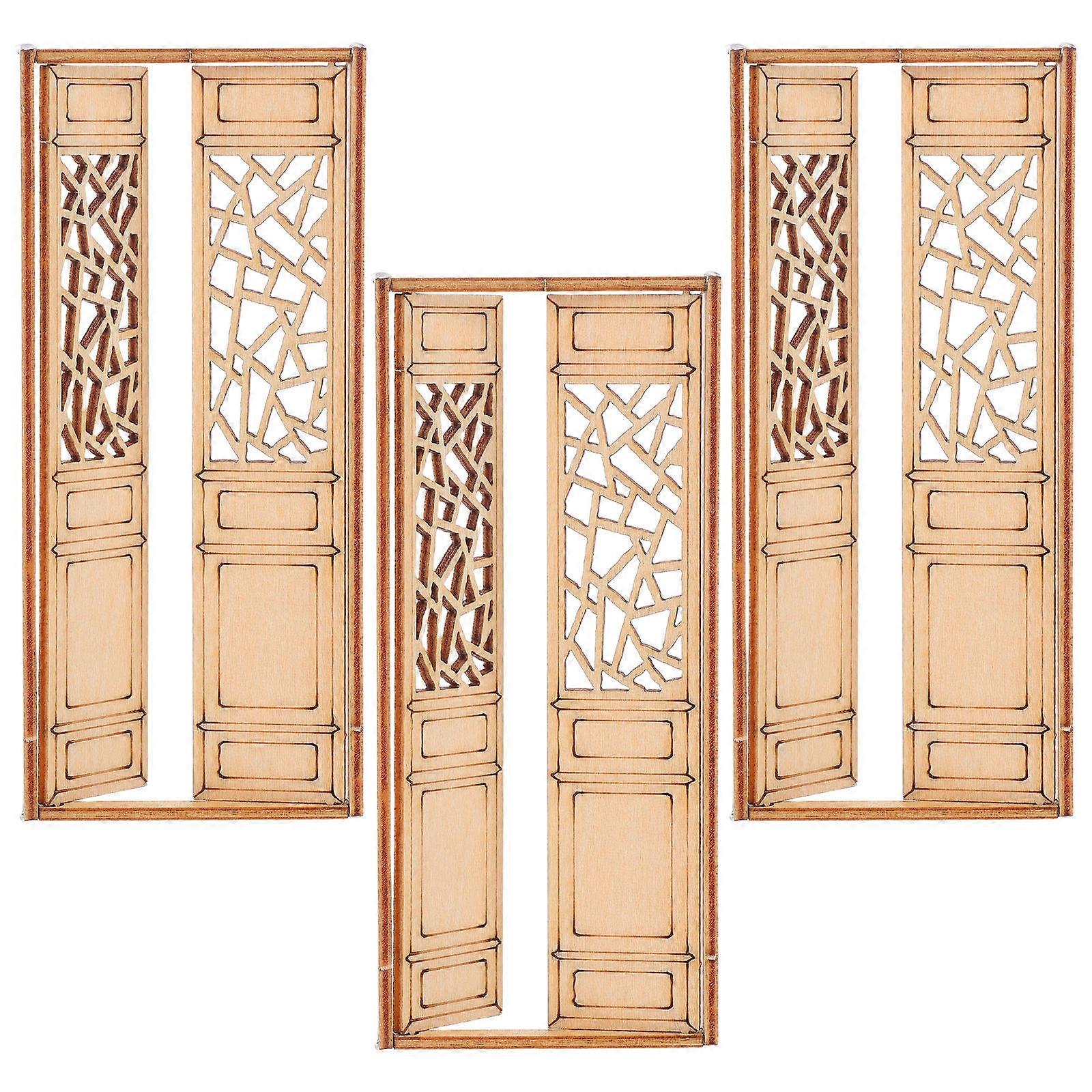 3db festetlen miniatűr fa dupla ajtó babaházhoz barkácsjelenet kézműves hagyományos kínai hui stílusú építészeti dekorációs modell könnyen kezelhető