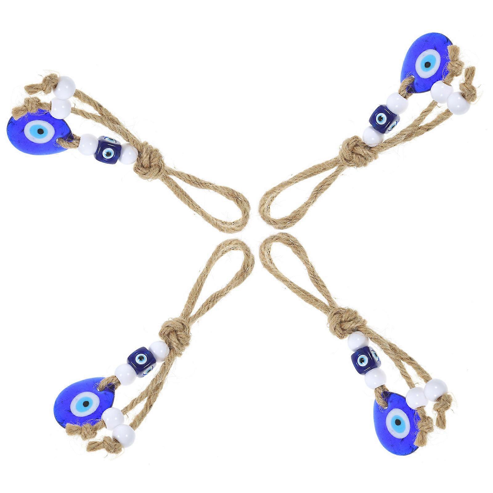 Navy Evil Eye Pendant with Glass and Hemp Rope for Decor 4 Pieces 1.57 Inches