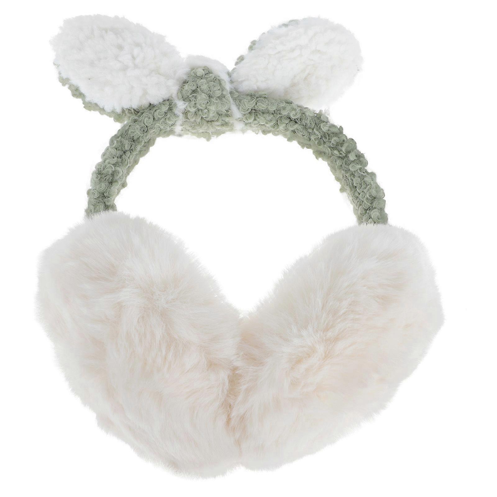 Adorable Green Plush Winter Earmuff with Bowknot Design for Decoration, Comfortable and Warm