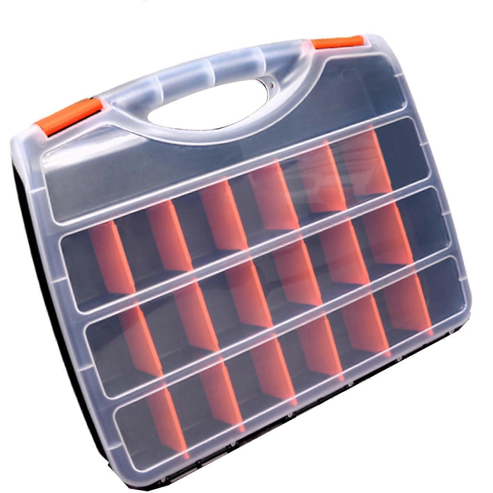Small parts organizer, tool organizer with removable dividers, hardware storage box with latches, portable handle, multicolored