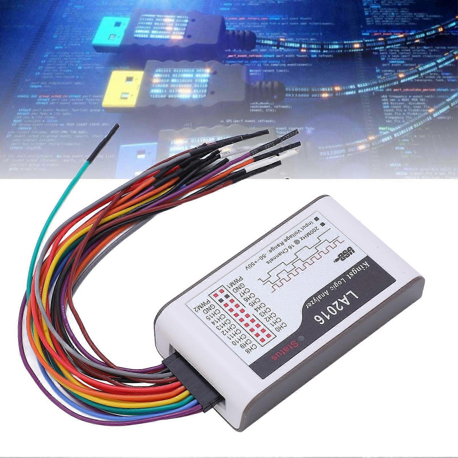 USB Logic Analyzer 16 Channels 200M Sample Rate LA2016 with Adjustable Threshold 50V to 50V and Test Hook Clip Kit