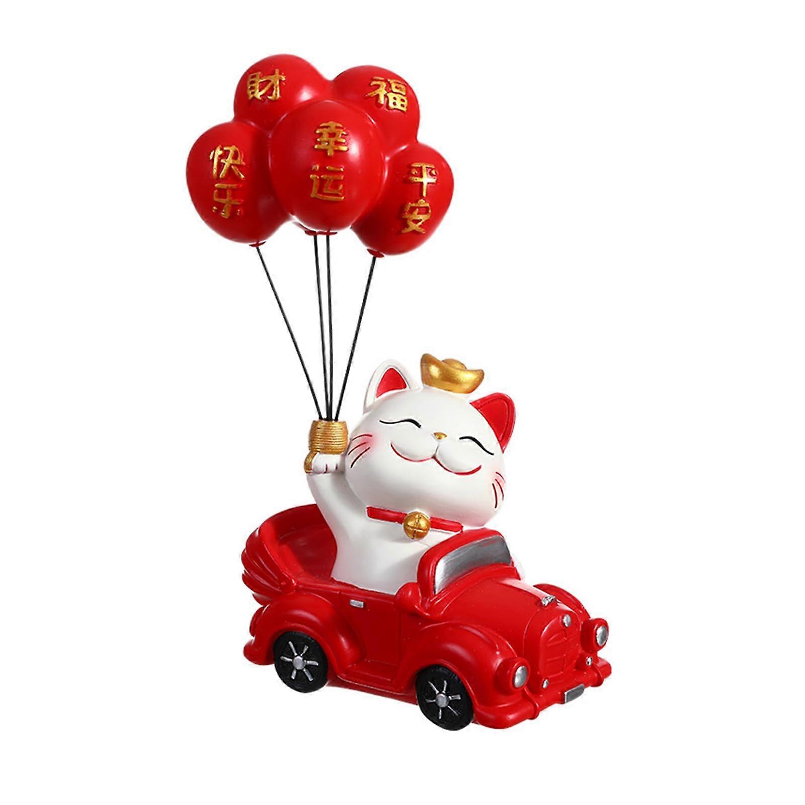 Balloon Cat Resin Sculpture for Desk Decor, Lucky Theme, Handmade, Colorful, 3D Art for Office or Home