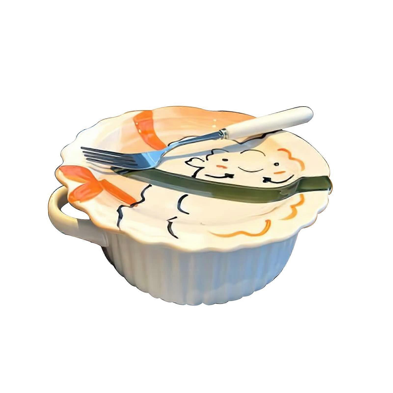 Bowl with handle, ceramic soup bowl, multipurpose bowl, ramen bowl with lid (Color: A)