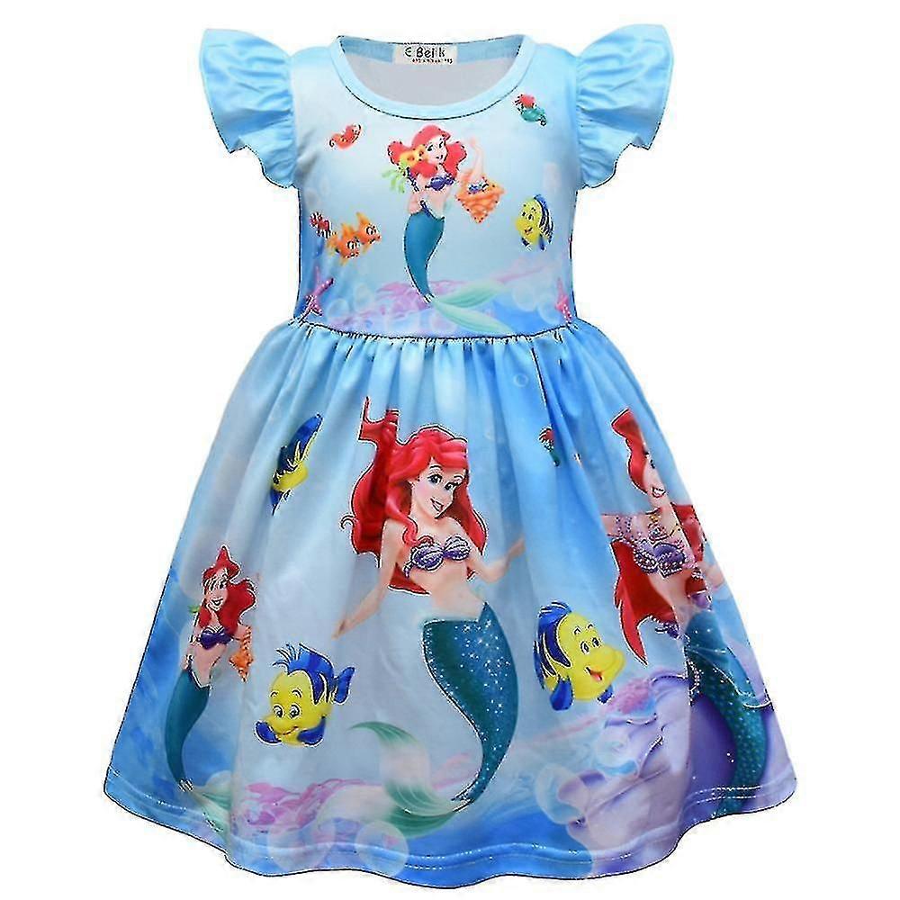 أطفال بنات حورية البحر ارييل الأميرة اللباس الصيف عارضة حزب قصيرة الأكمام ألف خط Dresses_xmf