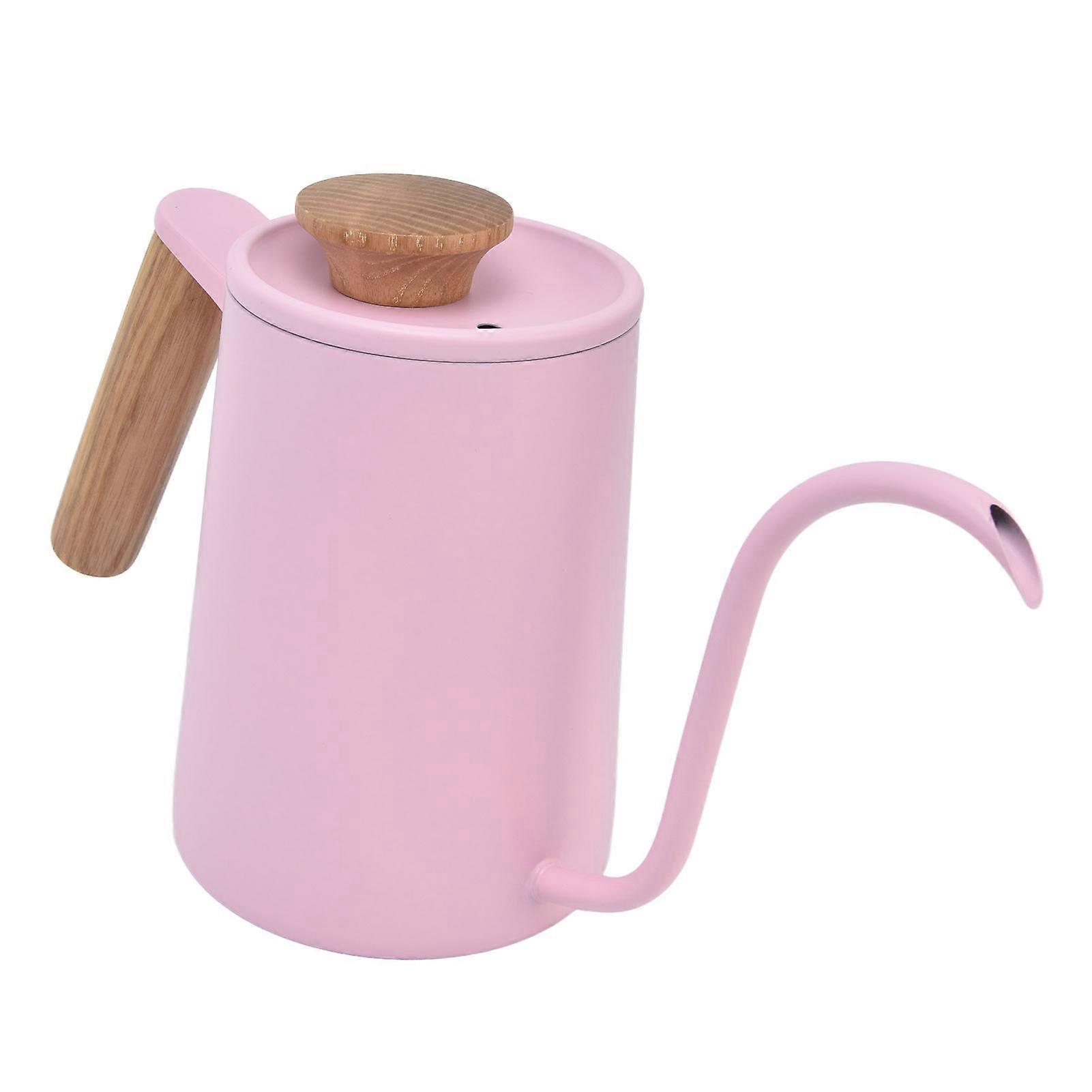 Pink 600ml Stainless Steel Coffee Pot with Walnut Handle Gooseneck