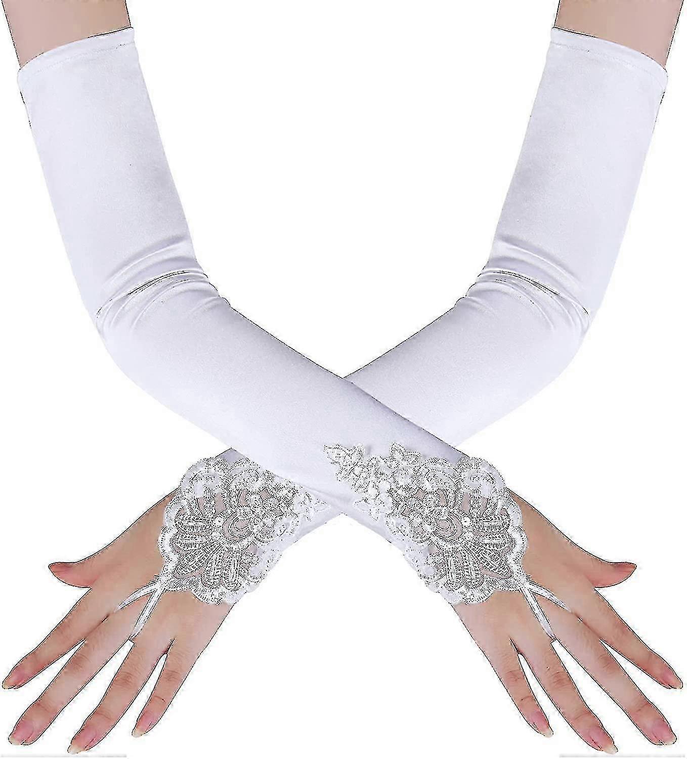 Long Opera Party zwanzig Satin Handschuhe dehnbar Erwachsene Größe Ellbogenlänge