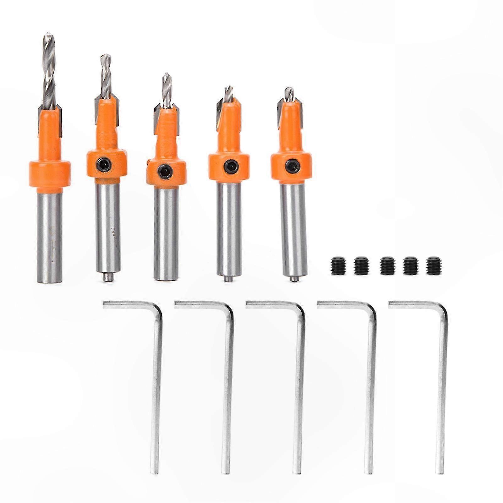 5-Piece Countersink Drill Bit Set for Woodworking and Carpentry Projects