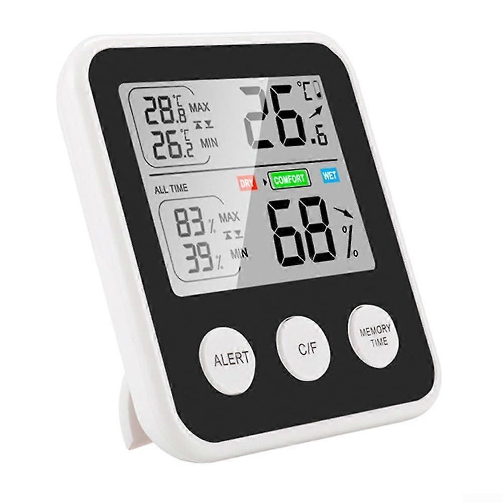 Multi Function Indoor Thermometer TS-9909-B Black with Continuous Monitoring and Alerts for Temperature and Humidity