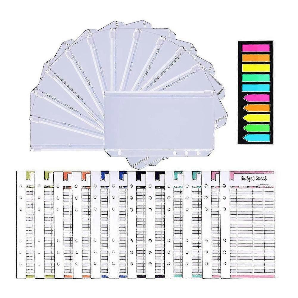A6 Binder Pockets 12pcs Binder Pockets Budt Plr, Pvc clair 6 trous Manches transparentes Zipper F