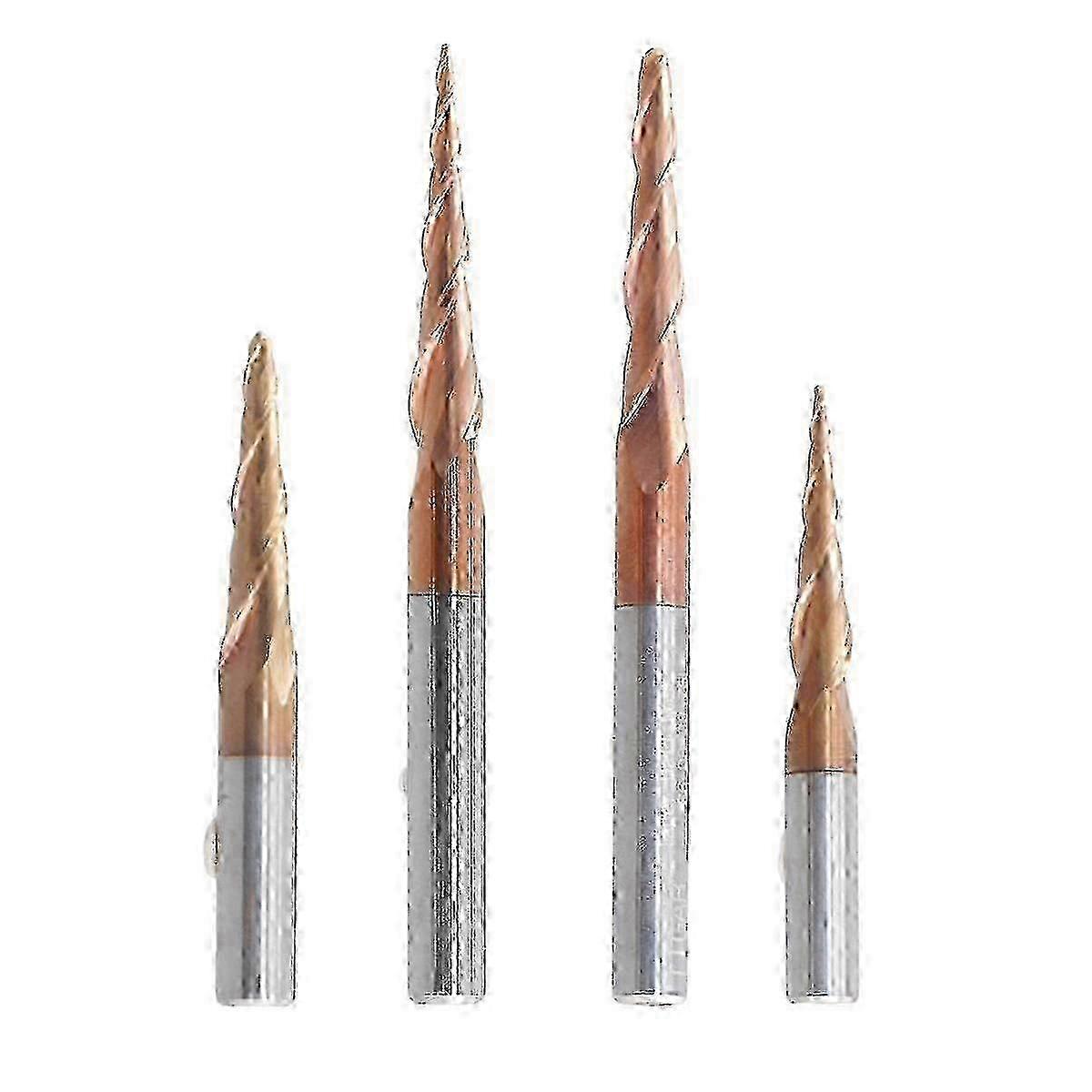 4PCS Carbide Tapered Ball Nose End Mill Bits for Wood Carving with 6mm Shank CNC Router Tools