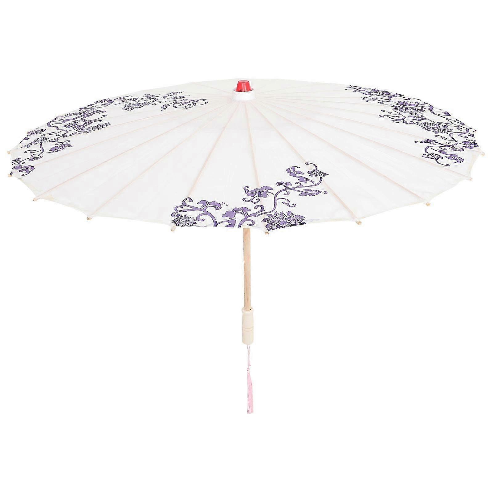 Decorative Silk Umbrella Chinese Classic Wedding Parties Stage Performance Blue and White Porcelain Pattern 1Set