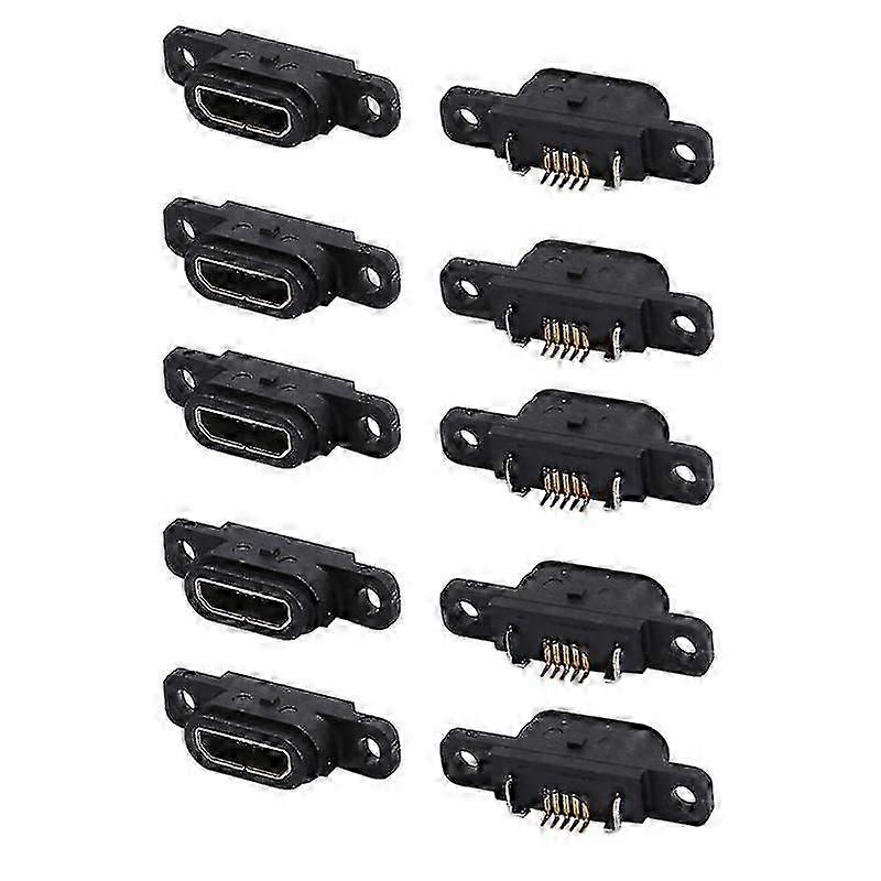 10 Pcs -usb 5pin Charging Jack Socket Dock Port 5p Ip67 Waterproof Female Connector With Screw Hole