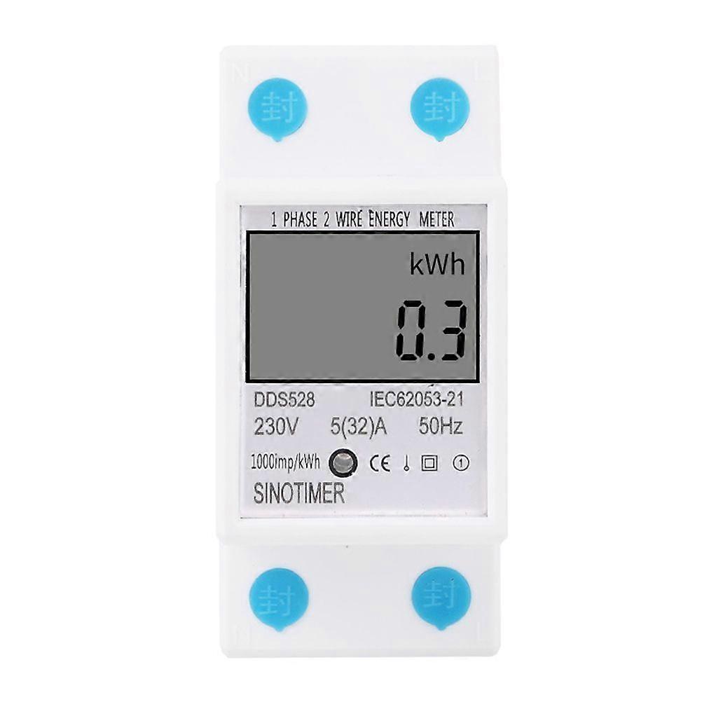 Durable 5-32A Single Household Mini Energy Meter LCD Display Rail Volt Amp Power Meter 230V 50Hz