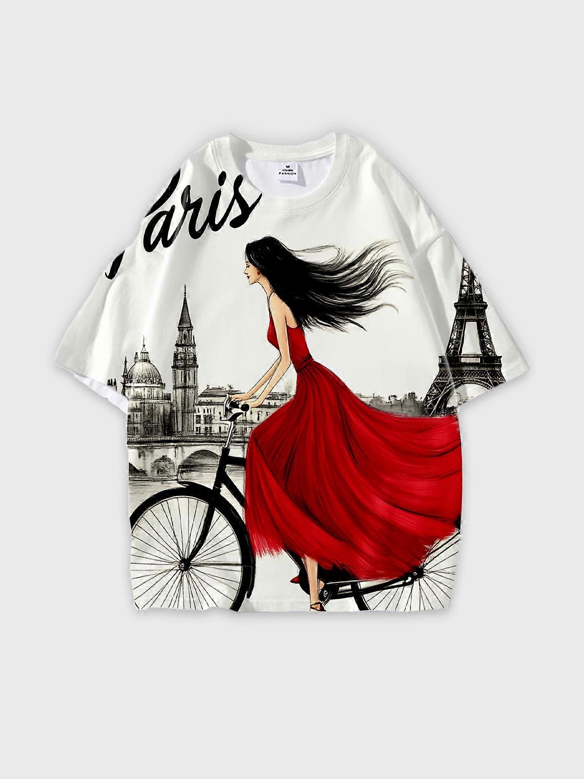 T-Shirt Round Neck, Loose Short Sleeve Pattern Graphic Tee, Unisex Summer Casual Top V3318