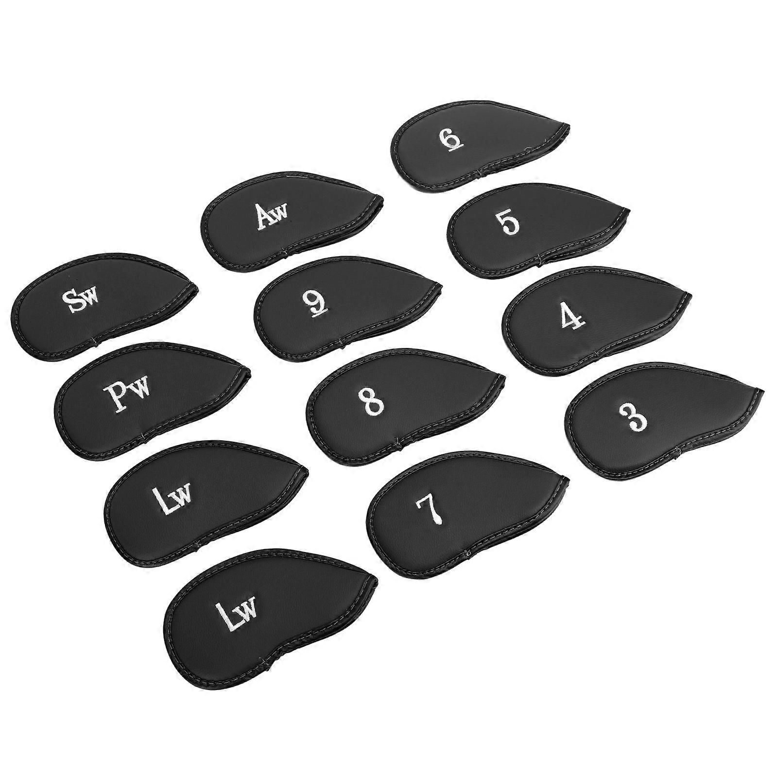 12Pcs Black PU Golf Iron Head Covers Set with Number Labels