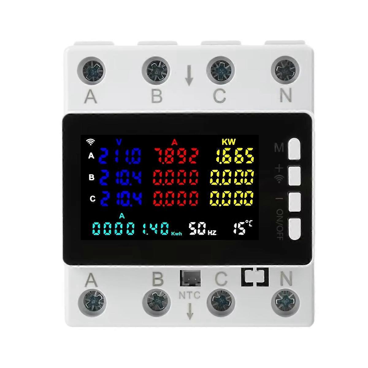 Tuya WIFI Schermo a colori Trifase 4Wire Rail Current Voltage Metro