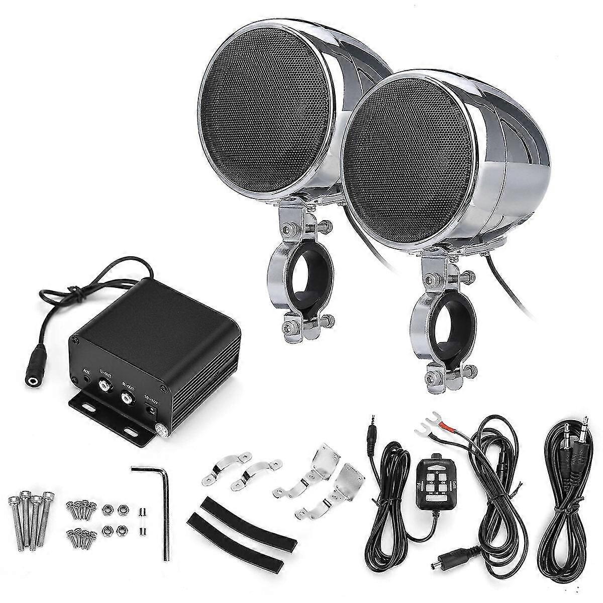 300W 4" Silver/black Motorcycle Bluetooth Speakers, Fm Radio, Waterproof Stereo For Atv/utv/cart