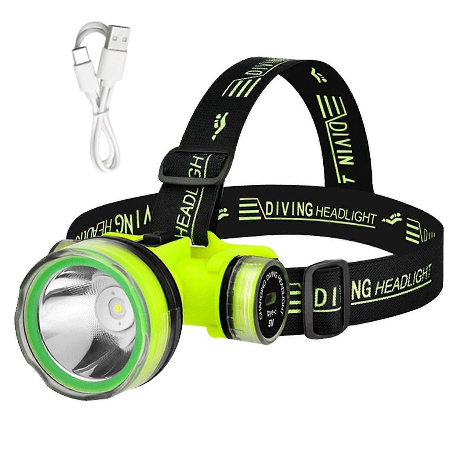 LED Head Lamps, Waterproof Bright LED Diving Flashlight, 2 Light Modes Scuba Diving Headlight, Rechargeable Forehead Scuba Diving Light, Submersible D