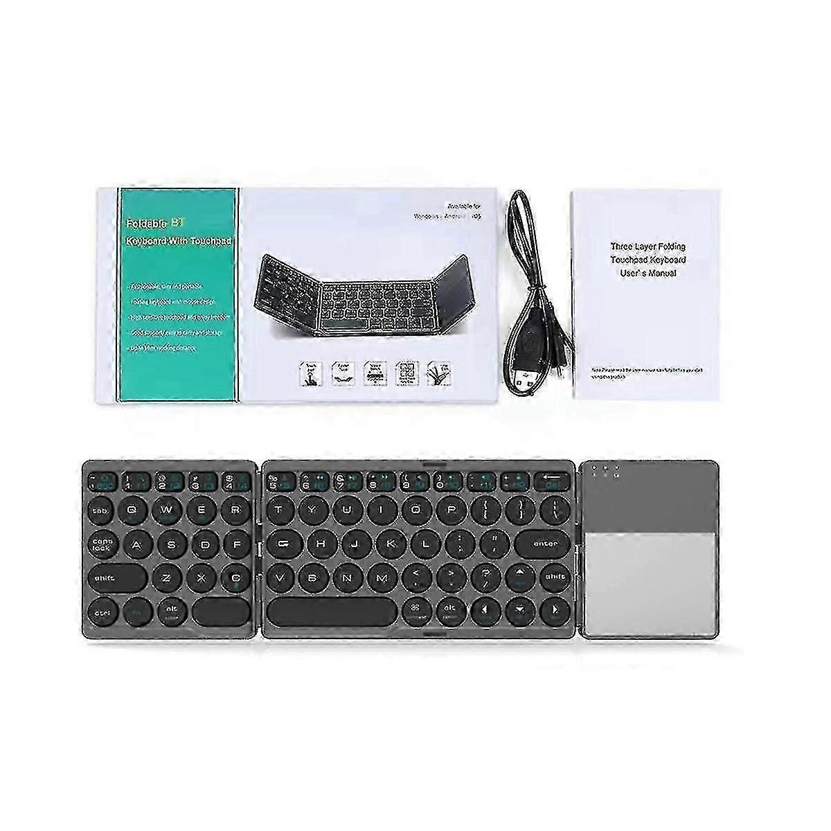 64 Keys Three Folding Round Cap Bluetooth Keyboard Ultra-thin Computer Office Phone Tablet With Tou