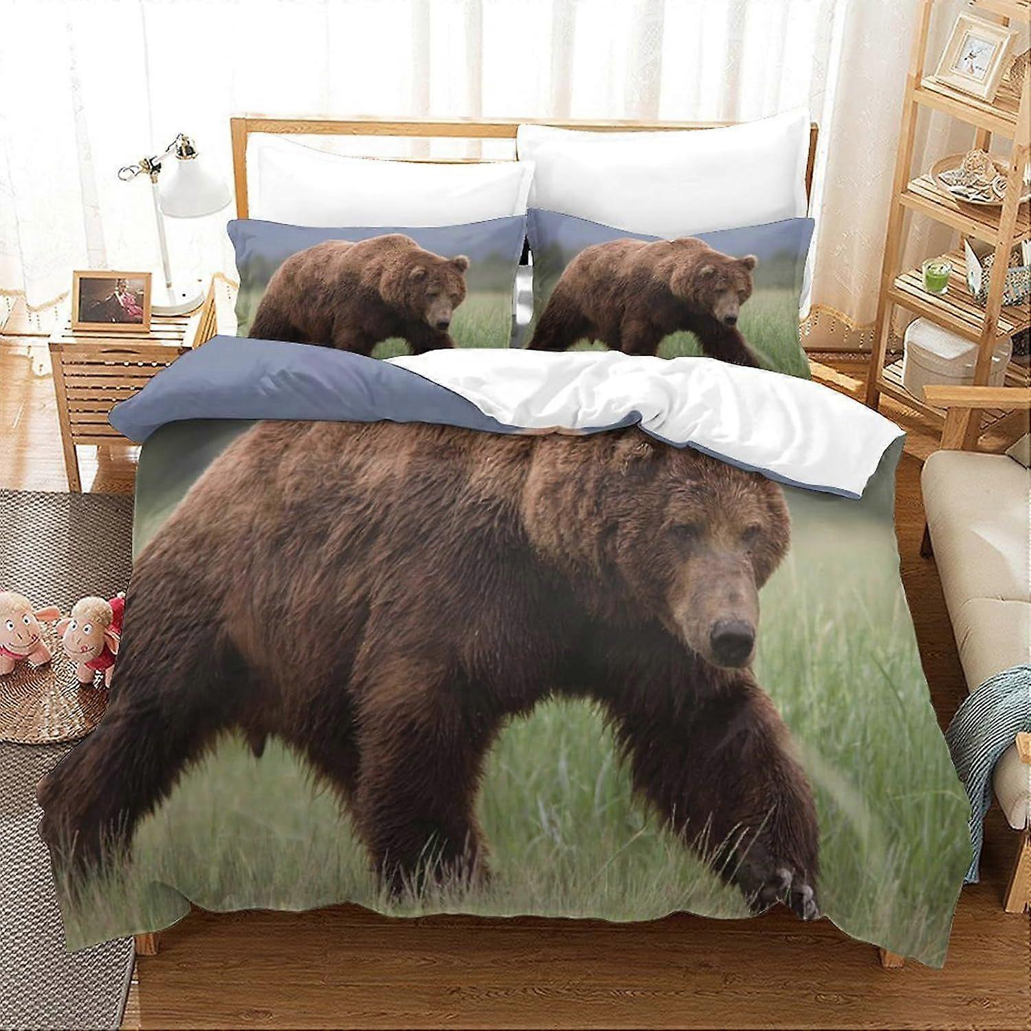 Bedding Grizzly Printed Bedding Set Single Size Duvet Cover Super Soft Breathable Microfiber Quilt Cover with Pillowcase with Zipeer Closure Hypoaller