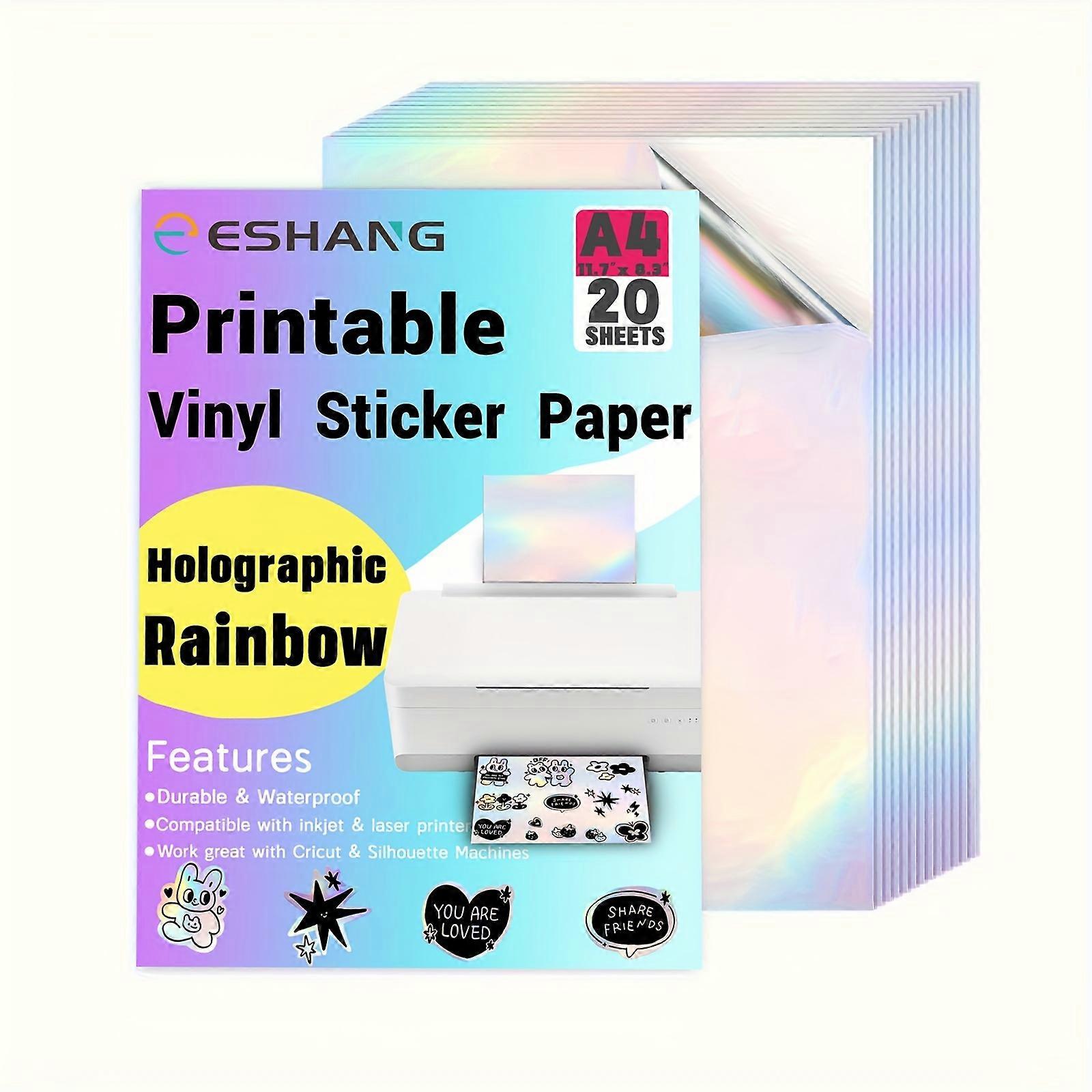 20 Sheets A4 Size(8.3 x 11.7 Inch) Holographic Printable Rainbow Vinyl Sticker Paper  Self-Adhesive Waterproof for Inkjet Printer