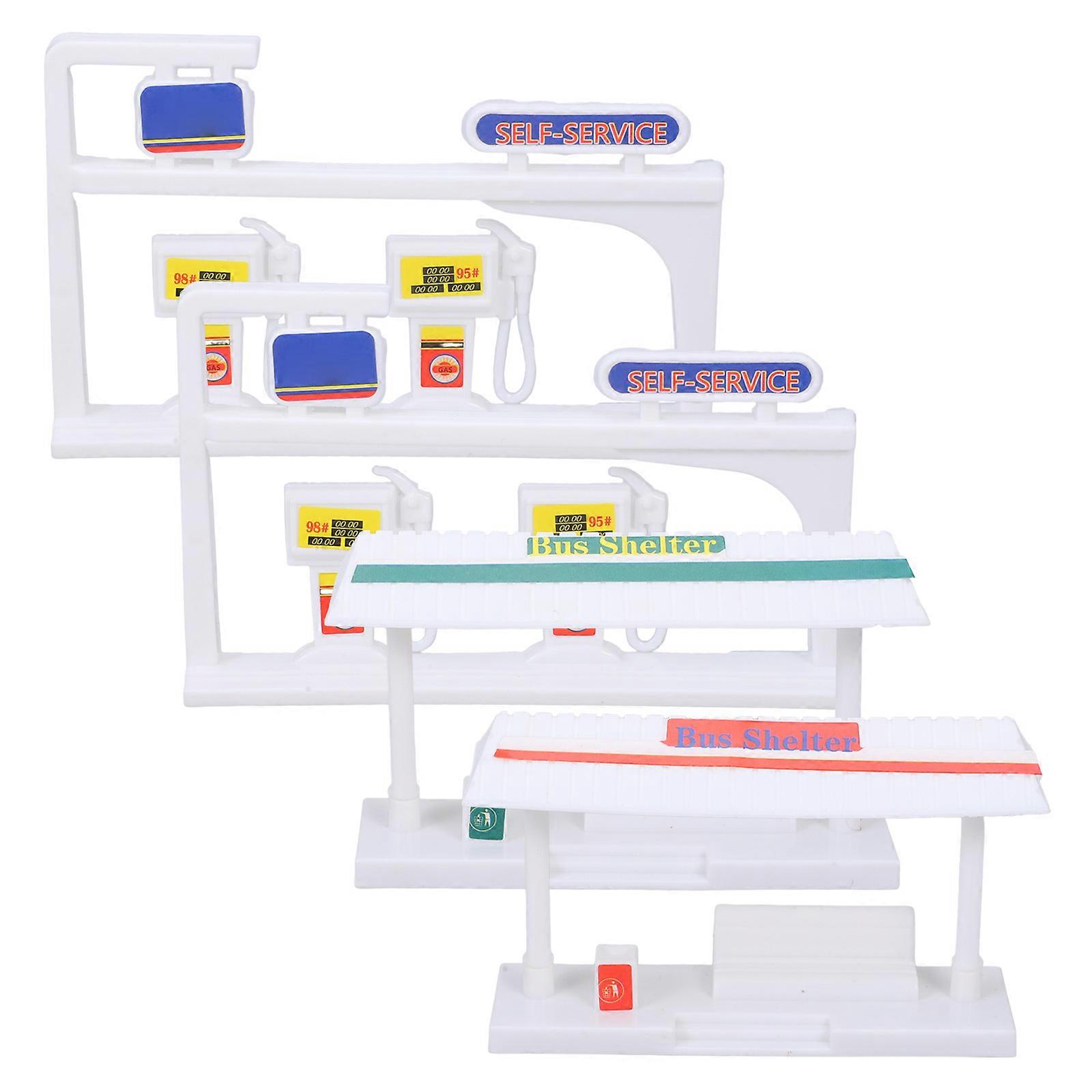 4Sets DIY Bus Shelter Model for Kids with Gas Station Function