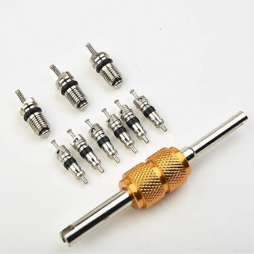 Automotive Air Conditioning Maintenance Kit 9Piece Valve Core Set with Remover Tool Universal Fit for Vehicles