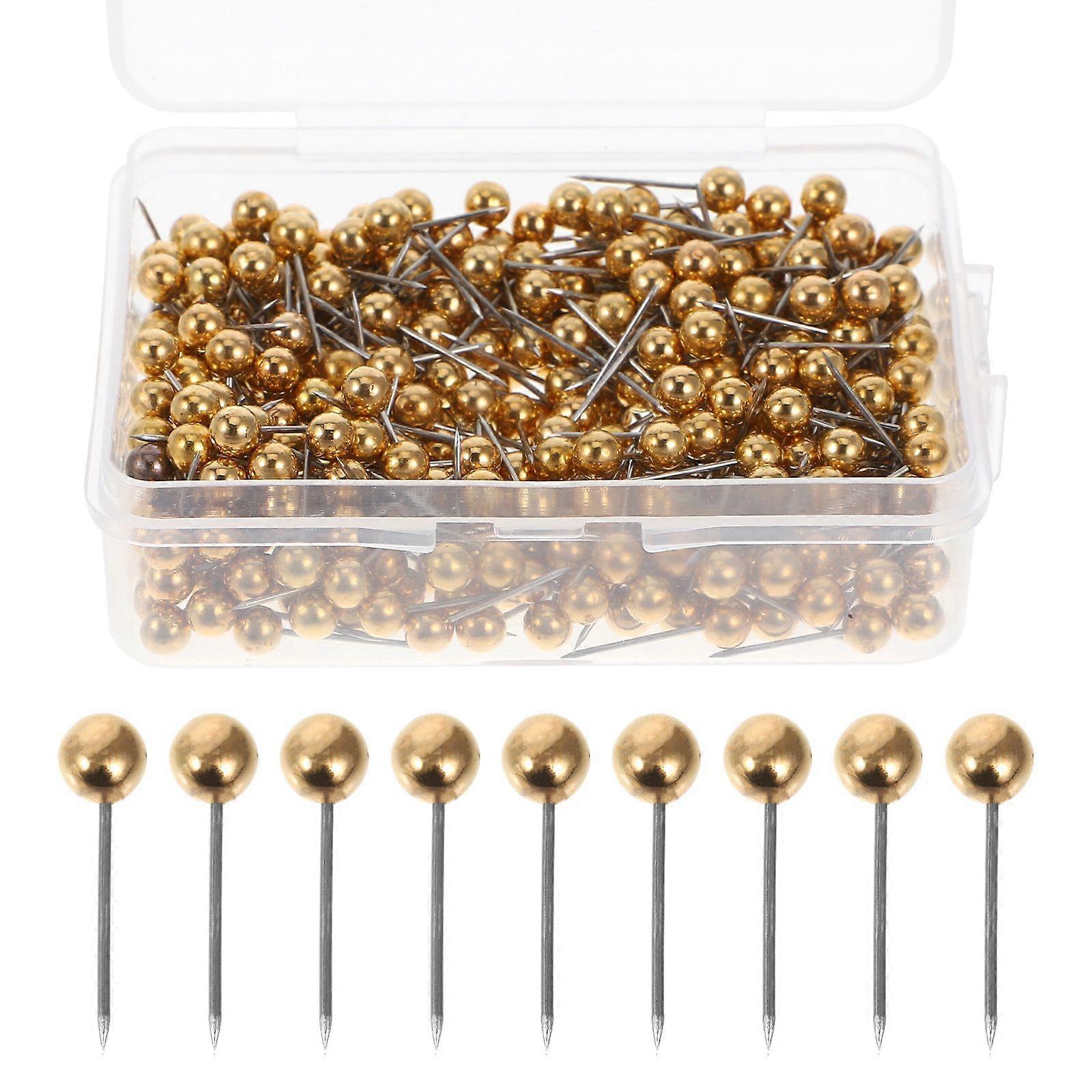 400PCS Round Head Map Flag Push Map Tacks Metal Fixed Plastic Round Ball Needle Cork for School Home Office (Golden)