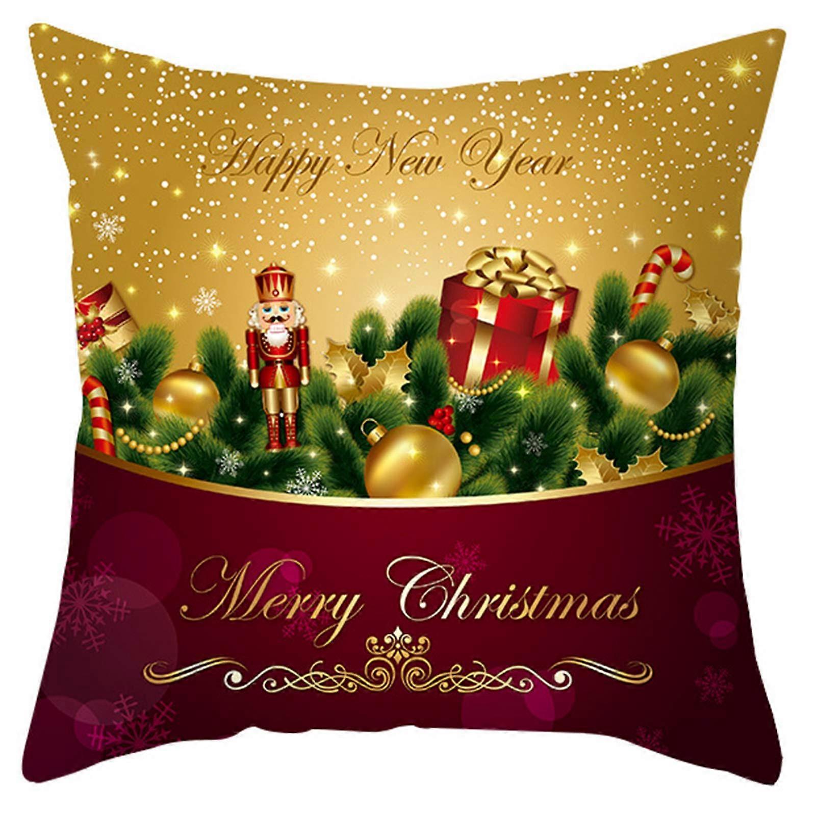 Christmas Gold Decorative Throw Pillow For Case Cartoon Santa Snowman Design Digital Print Polyester Cushion