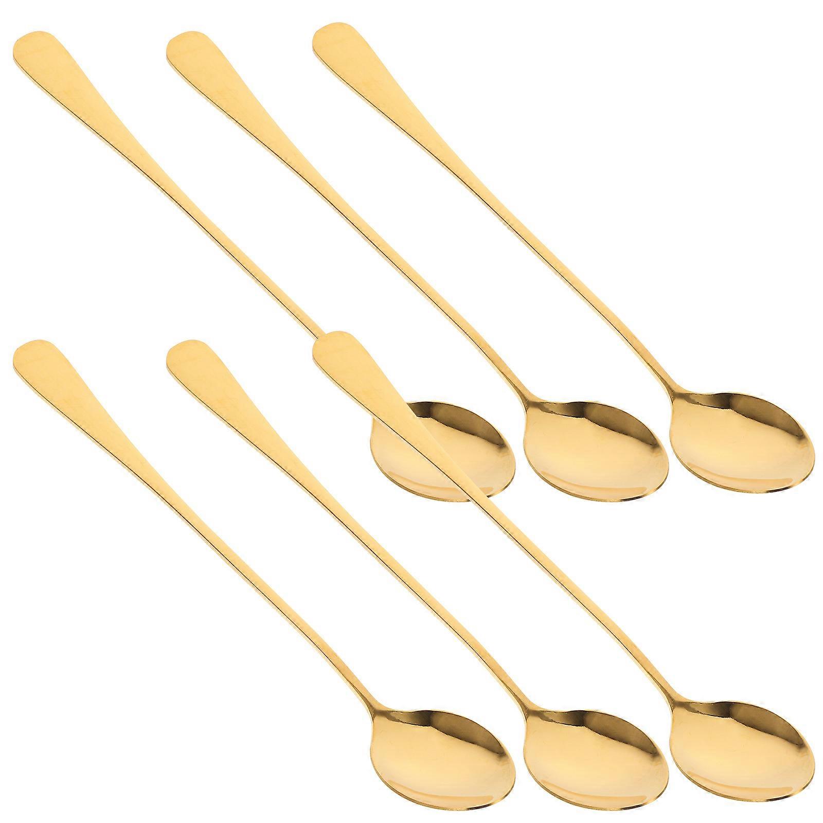 Stainless Steel Espresso Spoons 12 Pcs Golden Dessert Spoon Long Handle Design Mixing Condiments