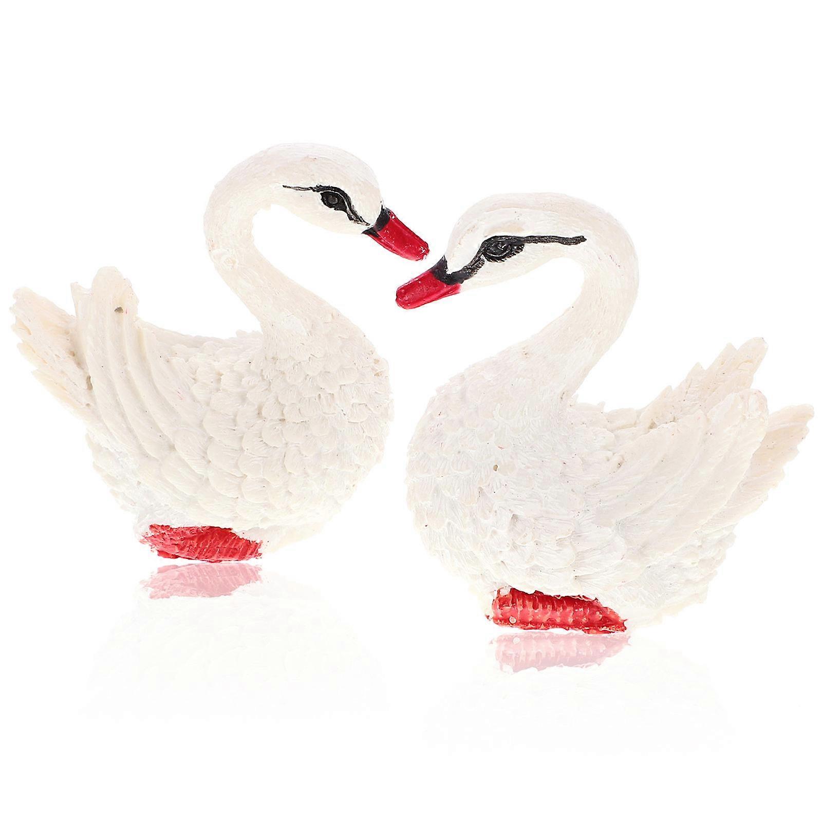 Artificial Swan Craft Aquarium Ornament for 2Pairs White