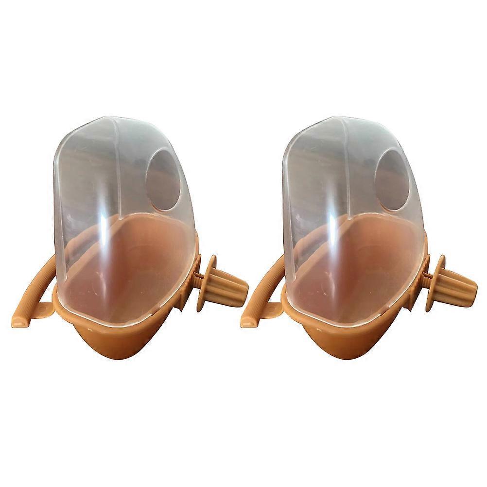Pet Parrot Feeder Brown Bird Feeding Box with Perch Stand 2Pcs