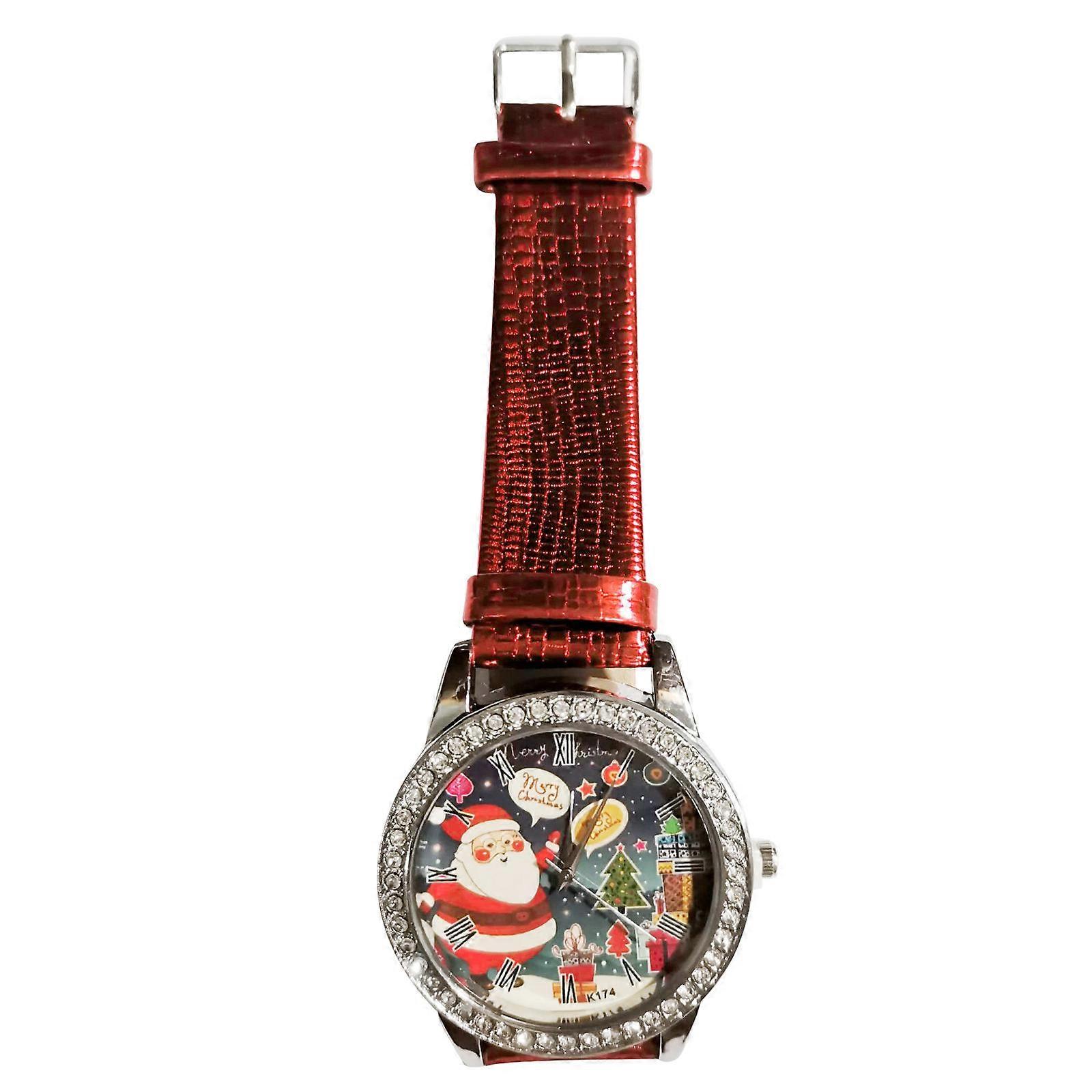 Diamond Watch Christmas Santa Claus Pattern Watch for Wearing 3Pcs Red Wrist