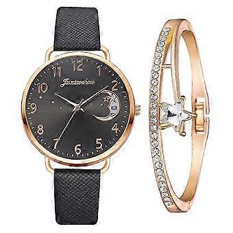 Damen-Quarzuhr mit Mondmuster-Zifferblatt und PU-Armband, Farbe: Schwarz + Armband 2025