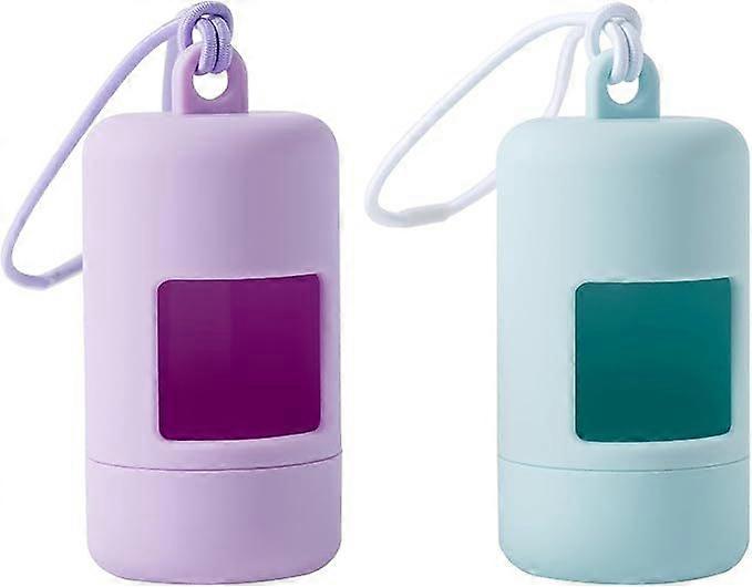 Dog Poop Bag Holder for Leash,2Pack Dogs Waste Bag Dispenser with Elastic Loop Protable Lightweight Plastic Holders for Pet Doggy,Light Blue and Purpl