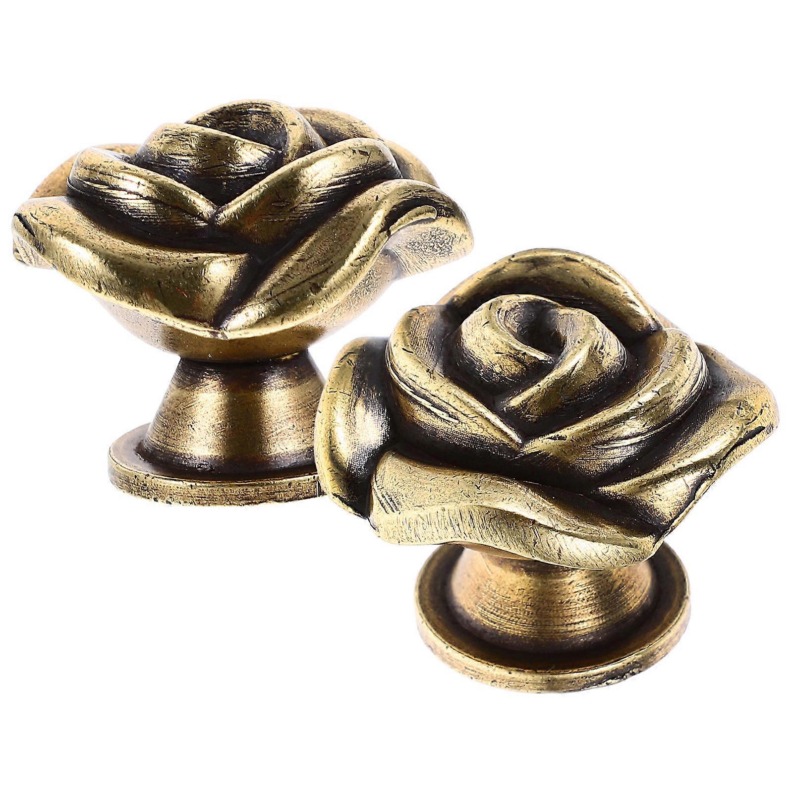 Rose Flower Vintage Cabinet Knobs Drawer Pulls 4 Pcs Golden Suitable For Restoration Projects